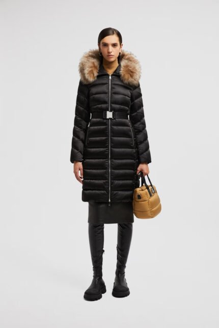 Doudoune longue a capuche en sherling Leersie Noir et Beige