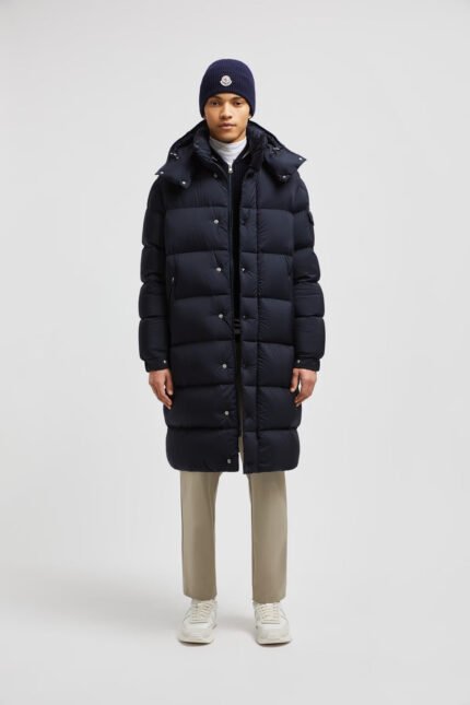 Doudoune longue a capuche Moncler Hanoverian bleu nuit